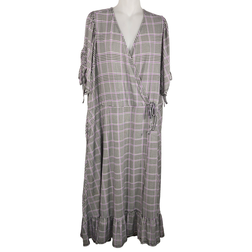 Torrid Womens A Line Midi Wrap Dress Purple Houndstooth Plaid Studio 4X 18491205